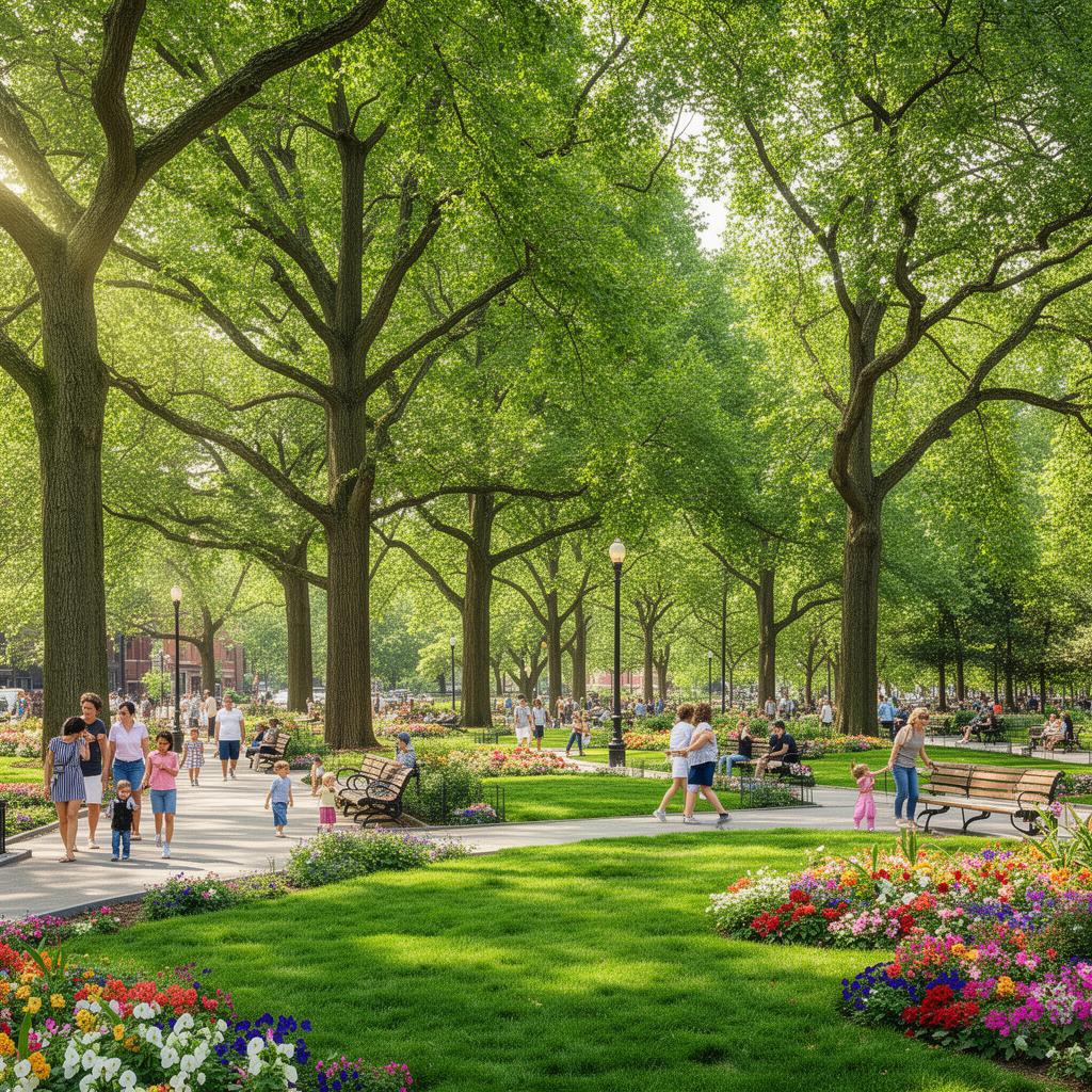 Parc îngrijit cu spații verzi